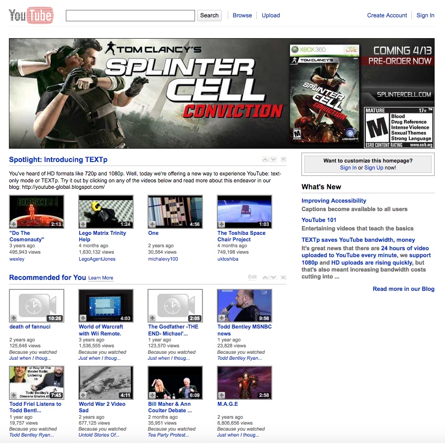 YouTube homepage (2010)